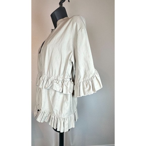 HALOGEN zip front khaki ruffle jacket - Picture 4 of 6